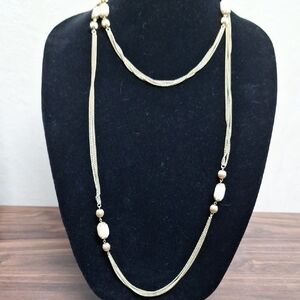 Coro Long Gold and White Necklace with Beads